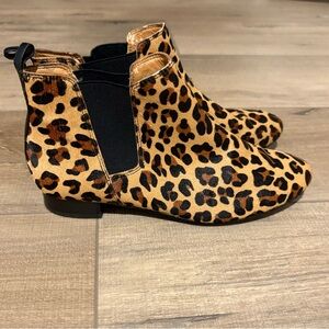 J Crew Calf Hair Leopard‎ Print Chelsea Ankle Boots size 6